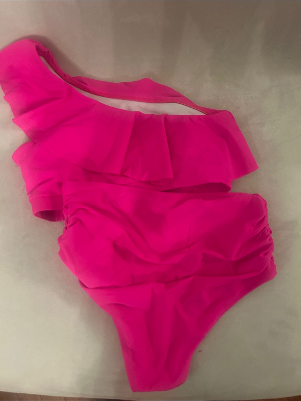 Amazon Women's Neon Pink One-Shoulder Ruffle Bikini Set - Picture 2 of 3